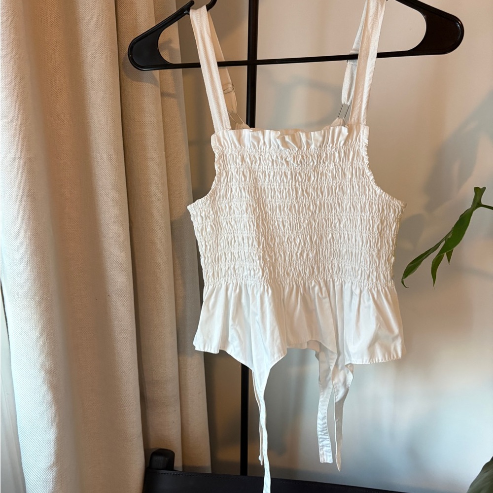 Urban outfitters Smocked White Tie-Back Women's Tank Top